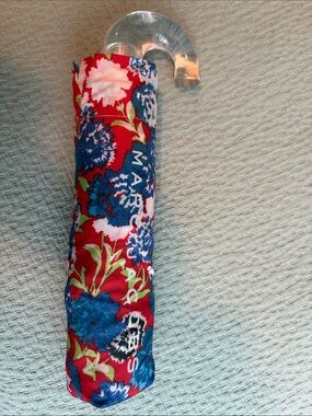 Marc Jacobs Red Floral Compact Umbrella with Blue & White Blooms